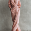 Rosa Leinen Maxi Kleid V-Hals
