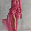 Roze Chiffon Jurk V-Hals