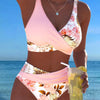 Bikini mit kontrastierendem Blumenmuster und Schlitz