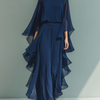 Marineblau Chiffon Set Rüschen