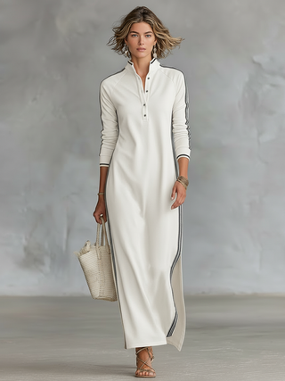 Sweat Maxi Kleid Knopfkragen