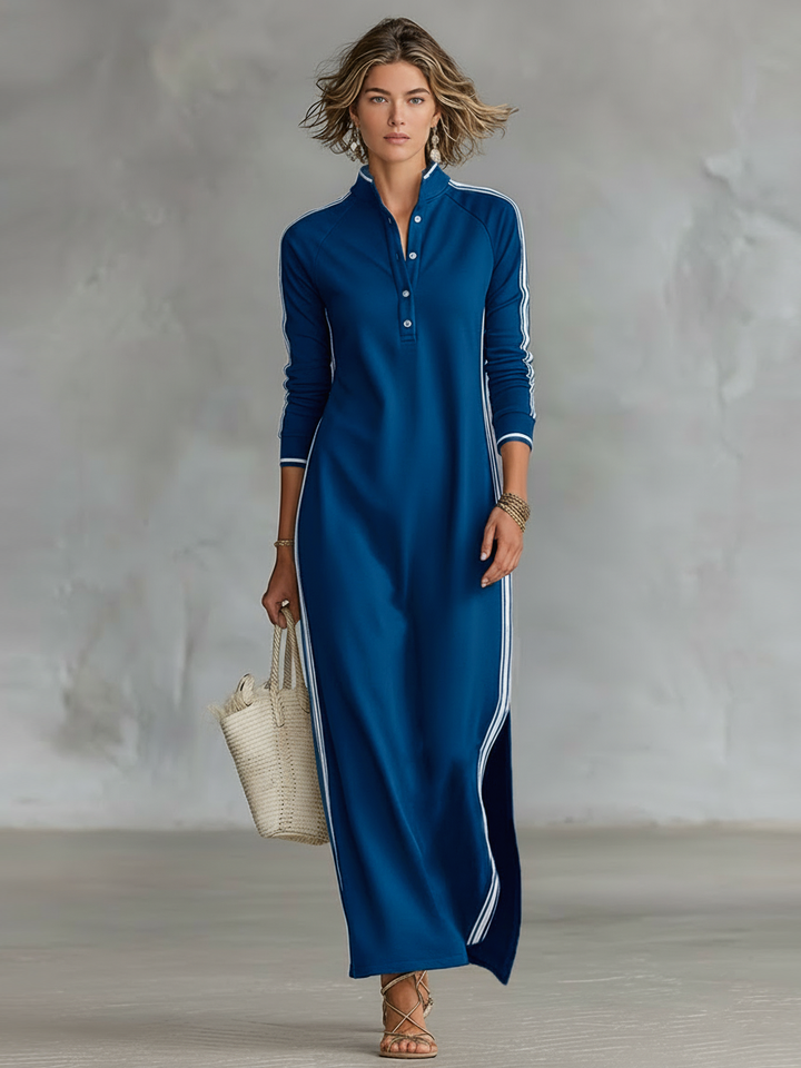 Sweat Maxi Kleid Knopfkragen