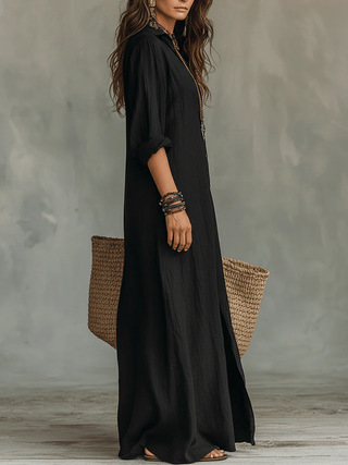 Soline™ | Locker fallendes grünes Maxikleid mit Knöpfen