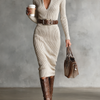 Midi Strickkleid V-Ausschnitt Slim Fit