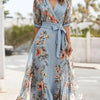 Mila - Blaues V-Ausschnitt Midi-Kleid mit kurzen Ärmeln