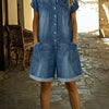 Lila - Lässiger Baumwoll-Denim-Overall Shorts