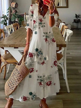 Andrea | V-Ausschnitt Bedrucktes Kleid
